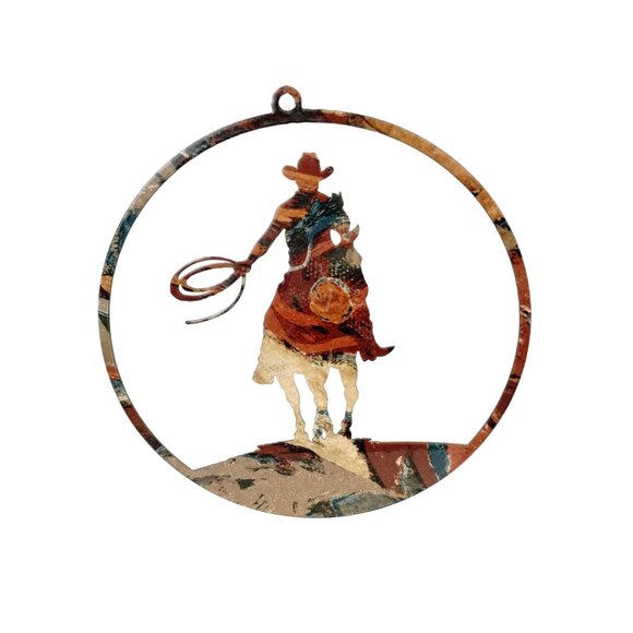 Lazart 8 inch Metal Etched Cowboy Motif Rustic Cabin Ranch Solo Rider - Picture 2 of 4